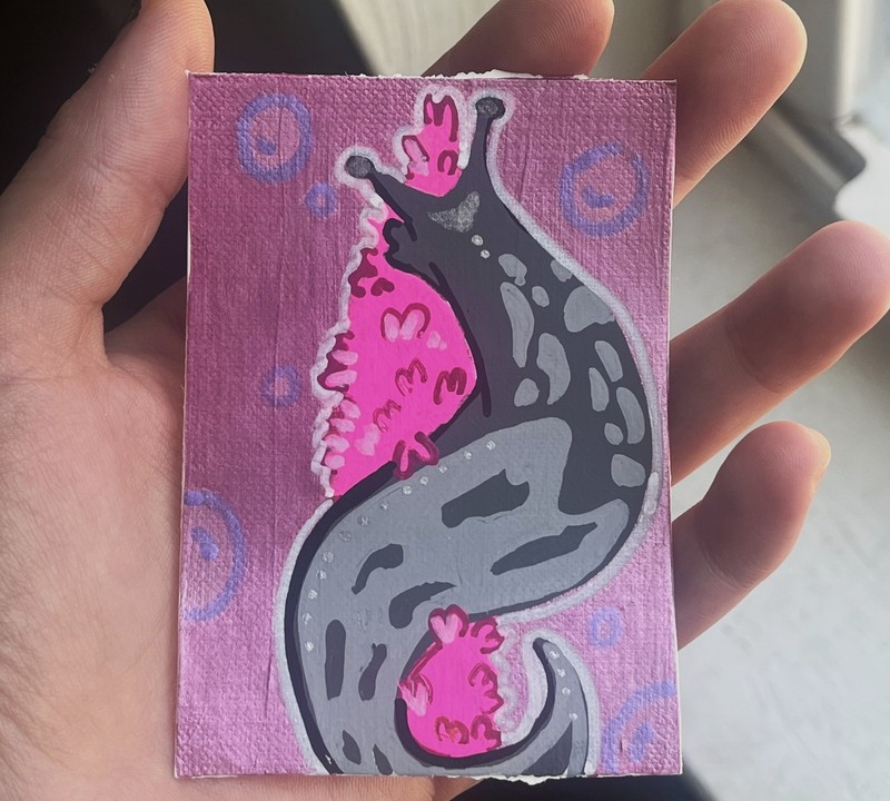 ACEO Original Lavender Metallic Slug Acrylic Marker Art Cards NovaGale 2.5×3.5