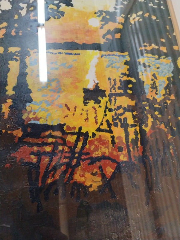 Original Framed Surreal Abstract Landscape Sunset Sunrise Painting 22x18 In gallery