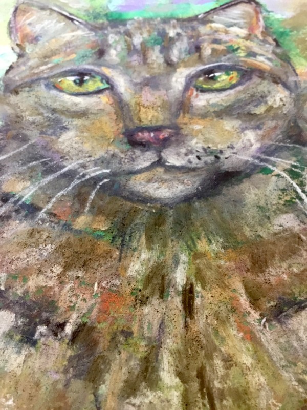 Wild Garden Cat – Original Watercolor and Soft Pastel Cat Painting gallery