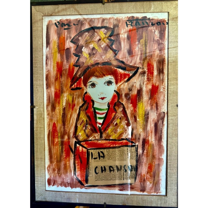 Francois Paris Original Mixed Media Newspaper Painting Big Eye Boy – La Chanson