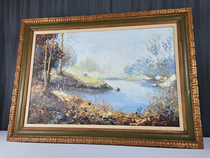 Manuel Munoz Merida, Spain original landscape w river oil painting 36" x 24" gallery