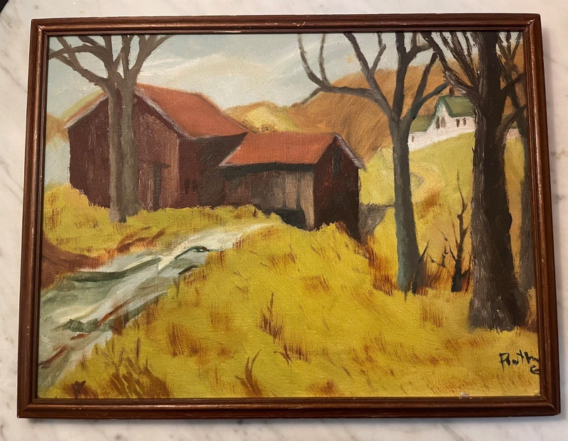 «The Falls» Signed Oil Painting Farm Landscape Original Ruth Goldstein Framed