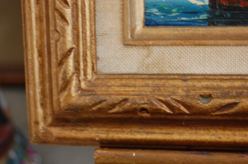 FRAMED SMALL VTG ORIGINAL IMPRESSIONIST OIL FISHING BOATS MARINA ARTIST: CORBIER gallery