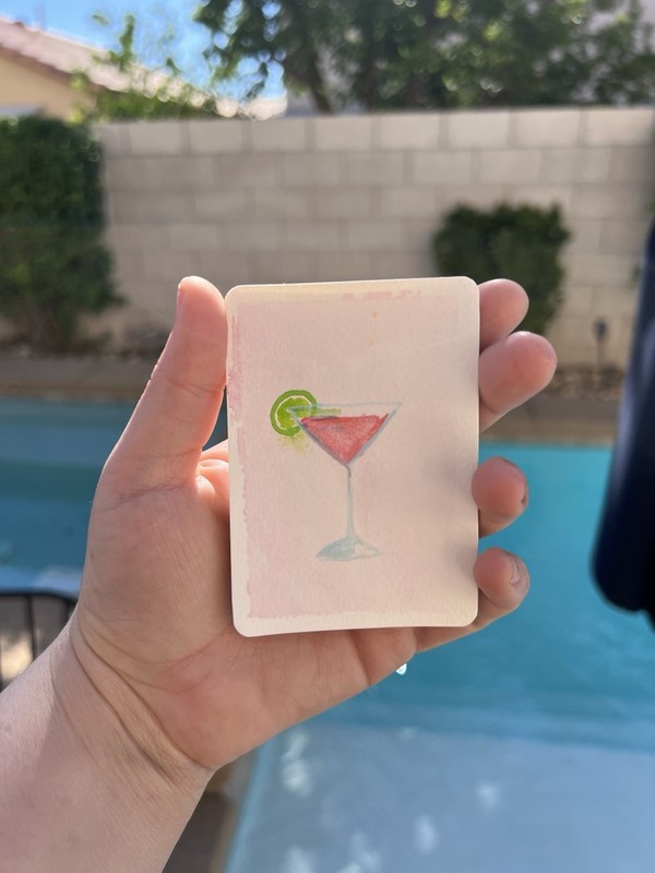 ACEO Original Art Card Pink Martini, Cocktail, Vintage Cocktail, 1950, Spirits