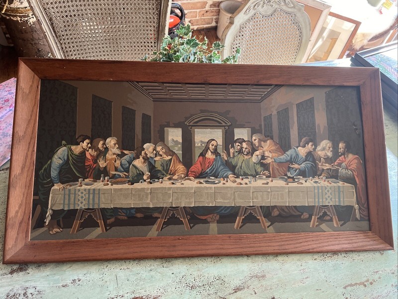Vtg Last Supper Paint by Number Painting PBN Finished Image 15″ x 32″