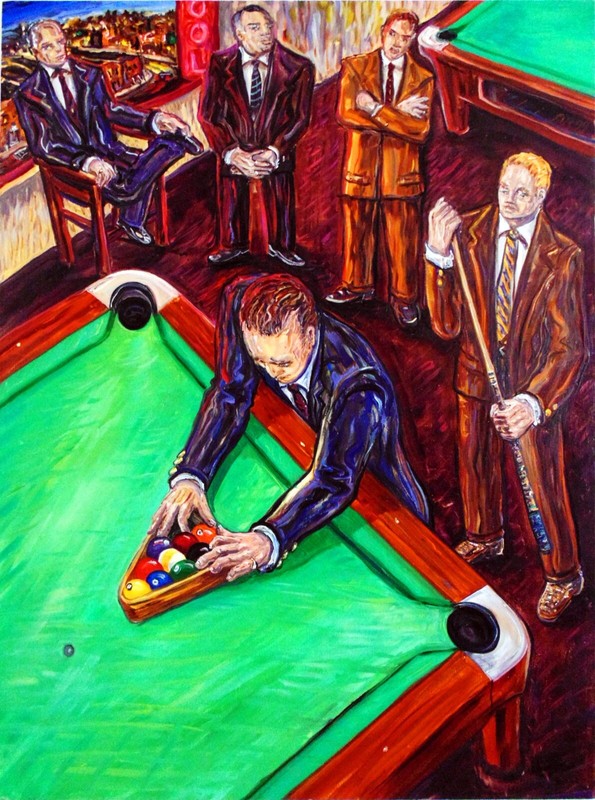 RACKIN FOR 9 BALL Arthur Robins Pool Table Painting NYC Billiards MOBSTERS cue