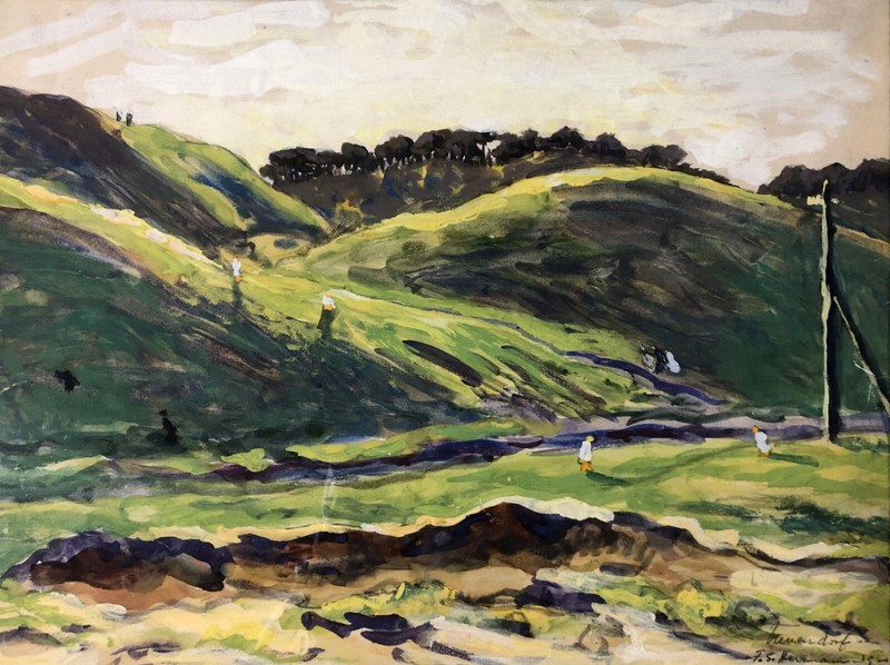 PAINTING Gouache ~ GERMAN EXPRESSIONIST ~ 1920 Framed Landscape AMERICAN ARTIST gallery