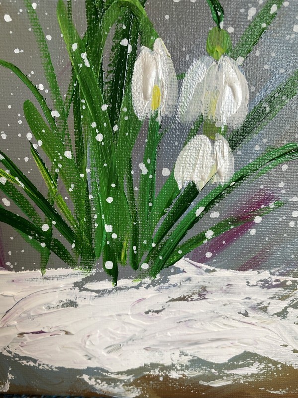 Snowdrops Flowers. ,8/10 Inches Original Painted On Canvas,abstract gallery