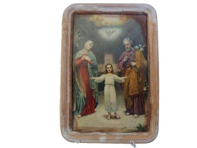 Paul Beckert 1900 Framed Color Lithograph Embossed Texture Paper The Holy Family