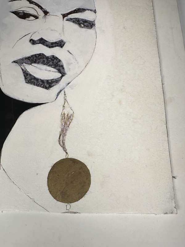 Original Mixed Media Woman Portrait Seashell Art OOAK Foam Board 20x15 gallery