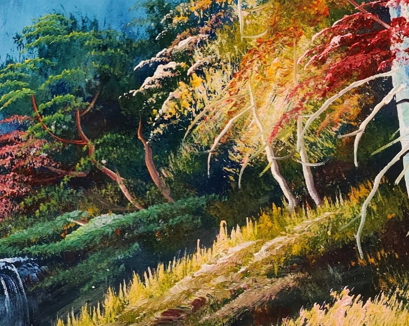 Waterfall Landscape #BW5 - 24x48 - 100% Hand Painted Oil Painting on Canvas gallery