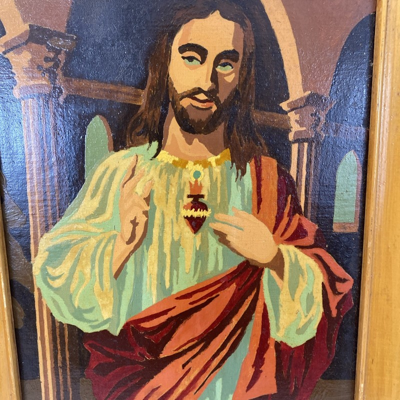 Vintage Paint by Number Jesus Mary Framed Religious 15L x 12W gallery