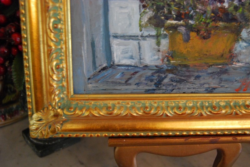 FRAMED SIGNED ORIGINAL OIL VIOLET FLOWERS ON POT A STILL LIFE ARTIST HECTO VIDAL gallery