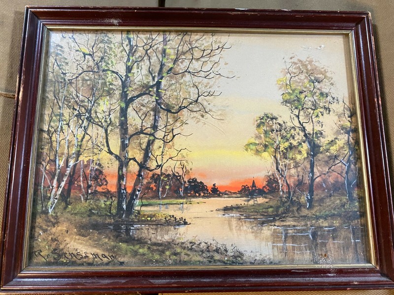 Raphael Senseman (1870 – 1965) «Dusk River And Landscape Scene» WC Painting