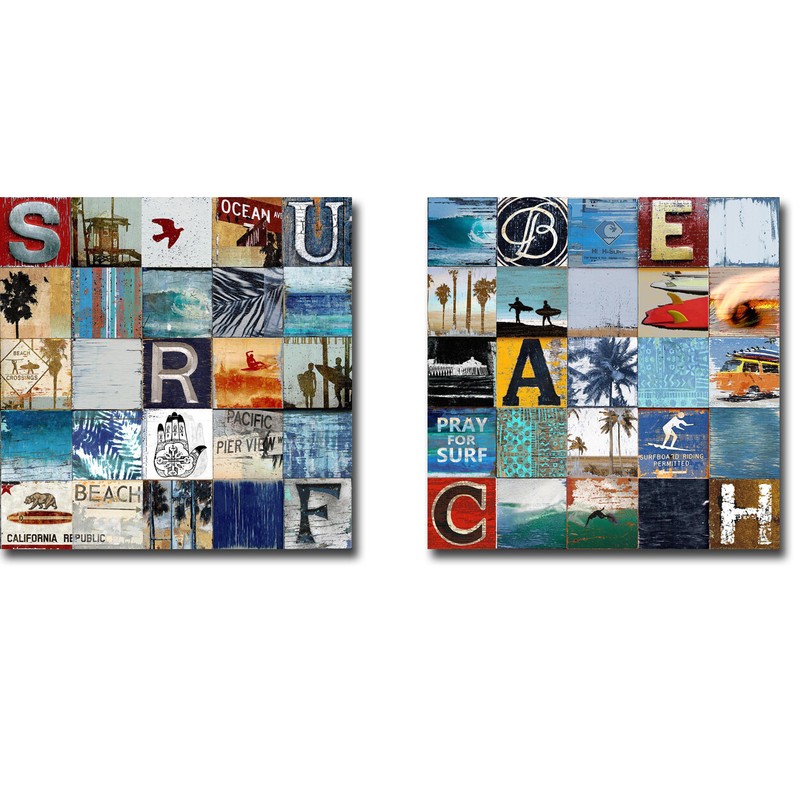 Surf City & Beach Town by Carter 2-pc Gallery-Wrapped Canvas Giclee Set 24×24 Ea