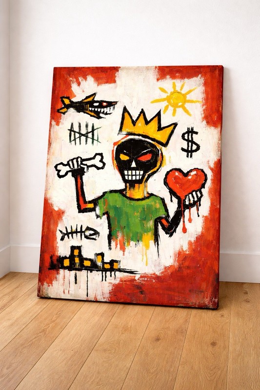 Crowned Skull Street Art Painting – Bold Pop Graffiti Canvas, 24 x 36 in