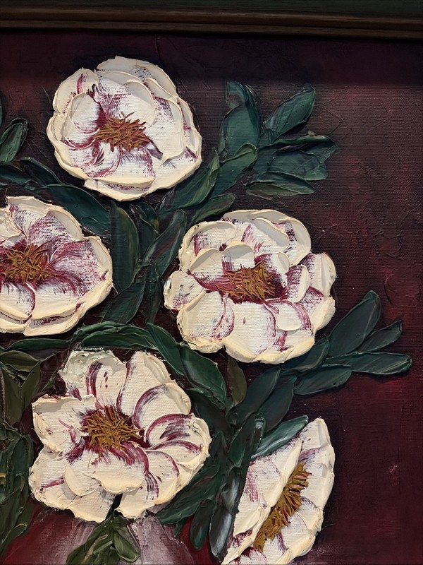 Floral Oil Painting Texture Realistic gold Frame flowers vase gallery