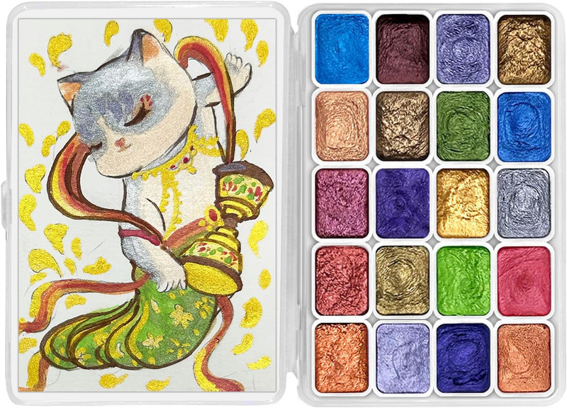 20 Color Shimmer Metallic Watercolor Paint Set Color Shifting Glitter Palette