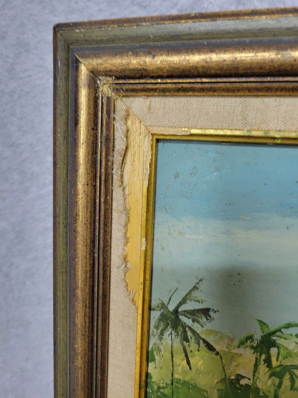 Vintage Hieu Oil Painting Tropical Asian Village 20” x 16.5” Dent On Canvas gallery