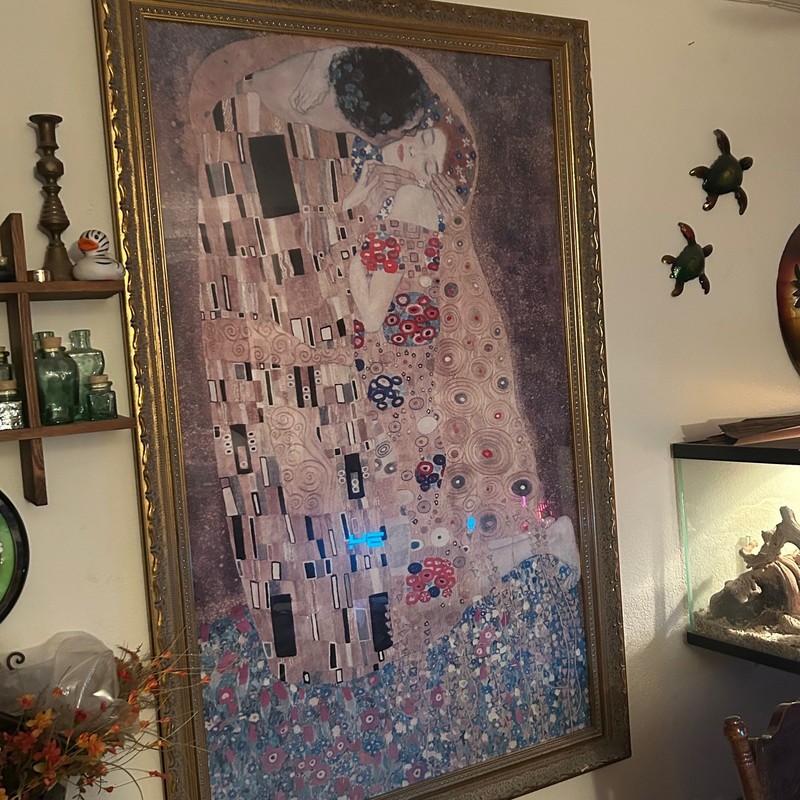 "The Kiss" Painting Vintage 36'' X 60'' GOLD FRAME GOLD LEAF WOODEN FRAME