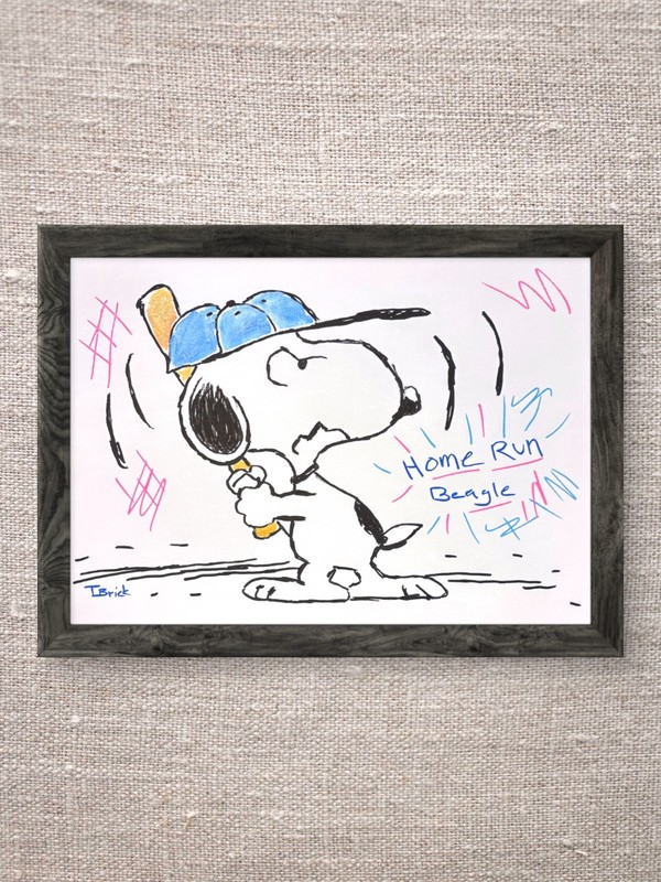 Original 11x14 Acrylic Canvas Baseball Beagle Cartoon Painting Pop Art Sports gallery