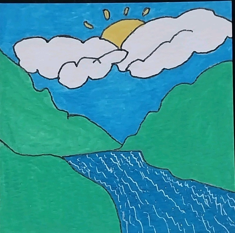 Original Painting 4×4 Wall Art Sunshine Sky Landscape Stream River Mountains GAT