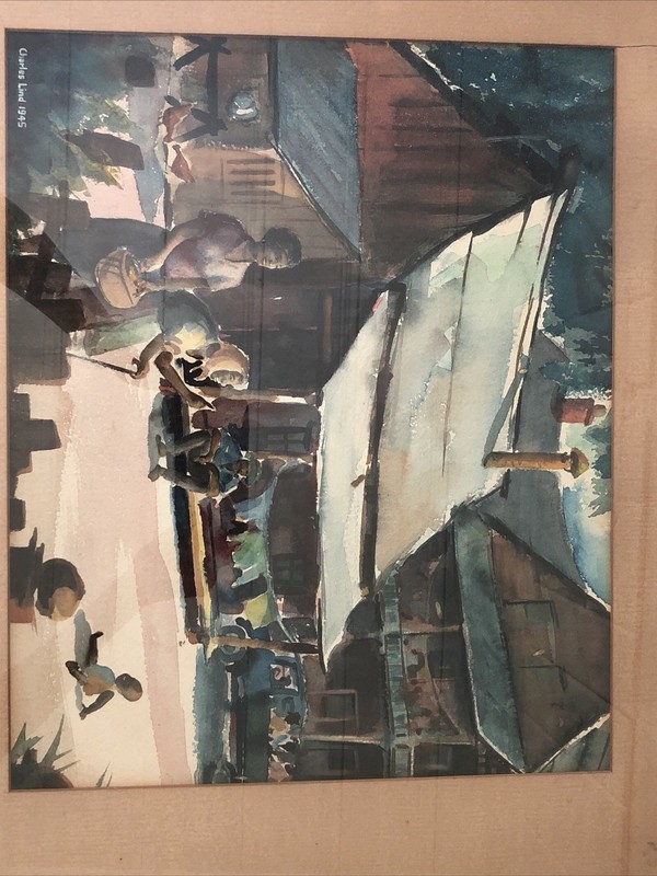 Charles Lind 1945 Watercolor Painting Southern USA Historic Town Scene 24 x 21” gallery