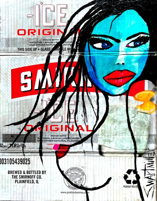 SMIRNOFF LADY PAINTING original SWARTZMILLER DNA SIGNED ART Upcycled CB 14×18