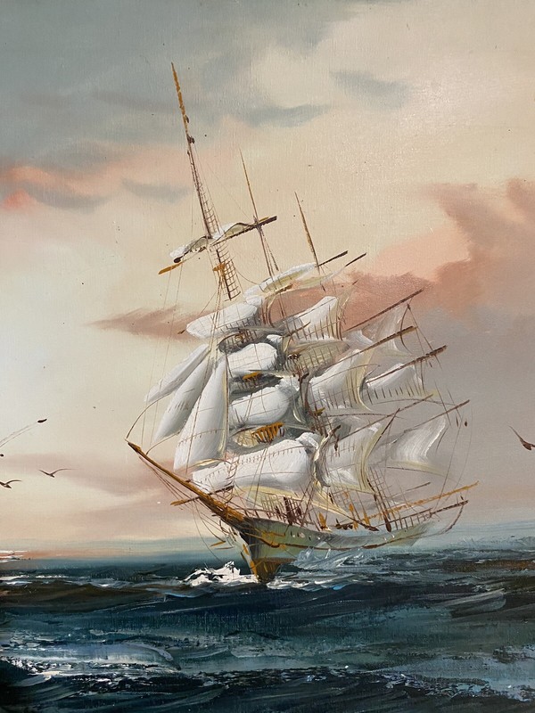 Hewitt R Jackson Original Seascape Ship Oil Painting - UNFRAMED 24"X36” gallery