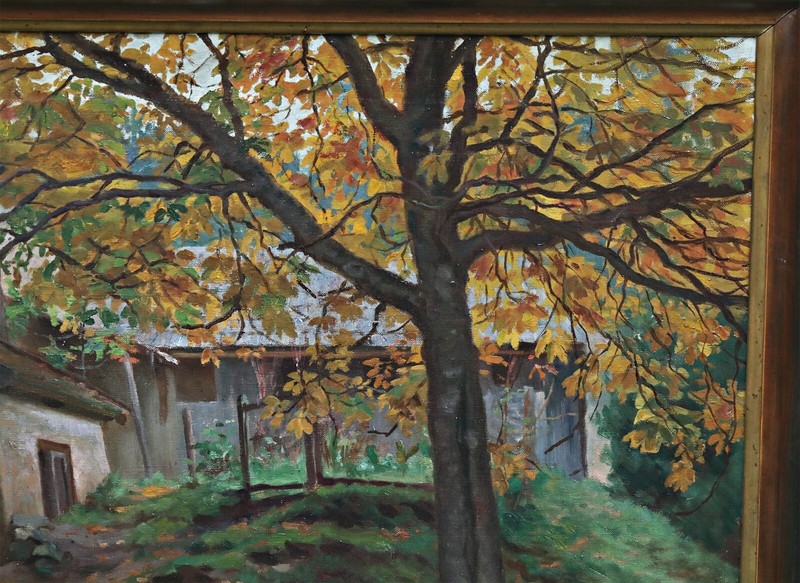 Autumn Landscape Farm – Oil On Canvas – Signed – Painting With Frame gallery