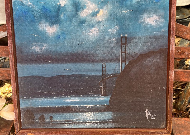 Original 1977 Contemporary Painting San Francisco Bay Golden Gate Bridge Signed gallery