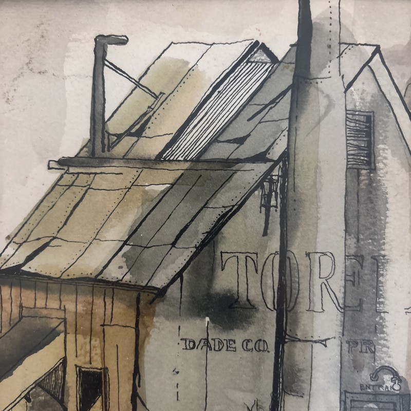 Framed Original Watercolor Painting Of A Train Depot Signed By Artist gallery