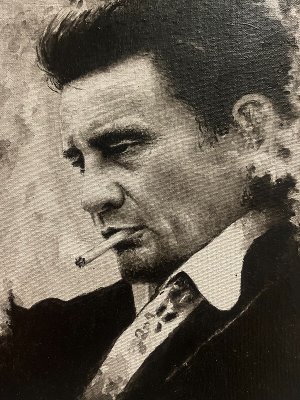 Original JOHNNY CASH acrylic PAINTING 9″ x 12″
