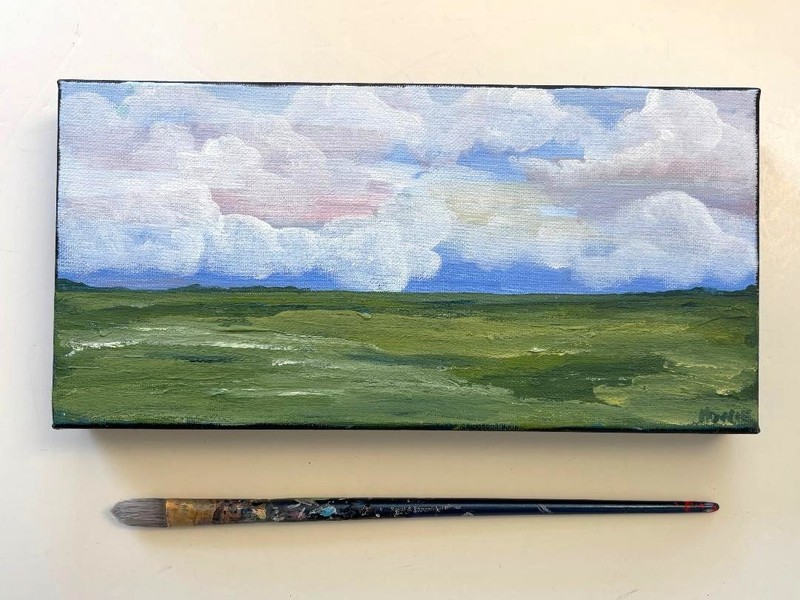 Original acrylic landscape painting, 12" x 6", Impressionist wall decor, OOAK