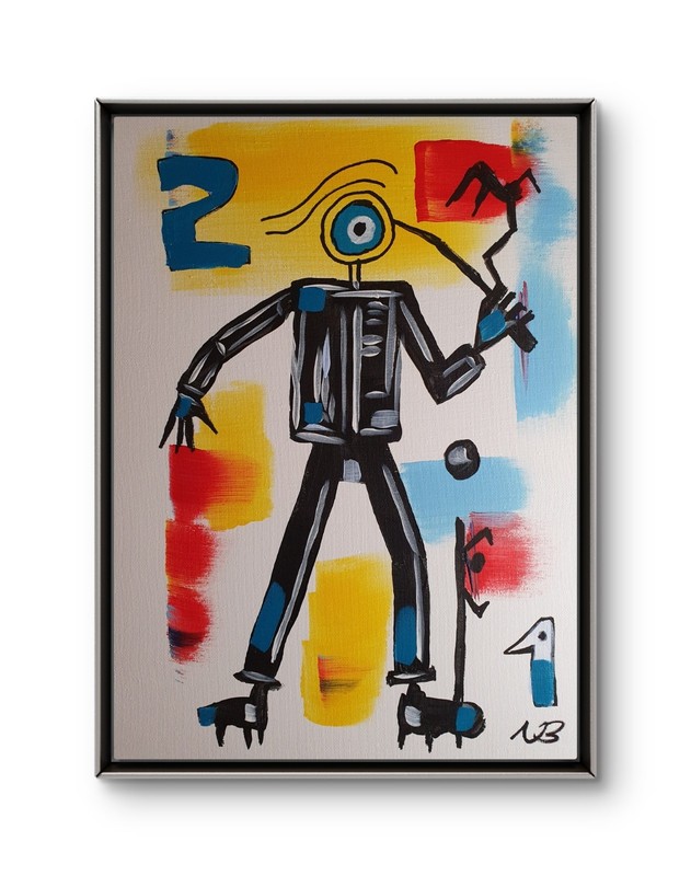 ORIGINAL ACRYLIC PAINTING 12×16 ROBOT ABSTRACT HOME WALL ART HAND PAINTED CANVAS