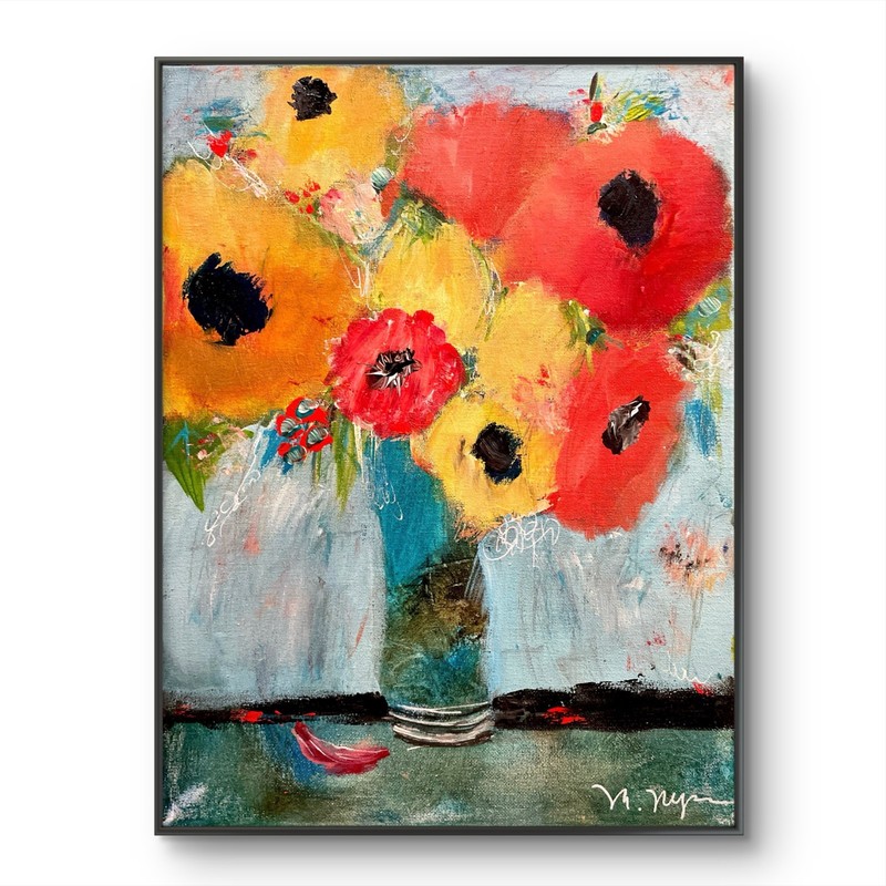 Mary Myers Original Abstract Expressionism 16×12 Bold Floral Bouquet Signed Fine