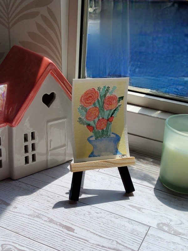 ACEO Original art cards Watercolor Roses in Vase *Brittsartandmore gallery