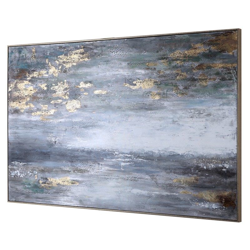 Luxe Oversize Modern Seascape Wall Art 73 in Gold Gray White Abstract Painting gallery