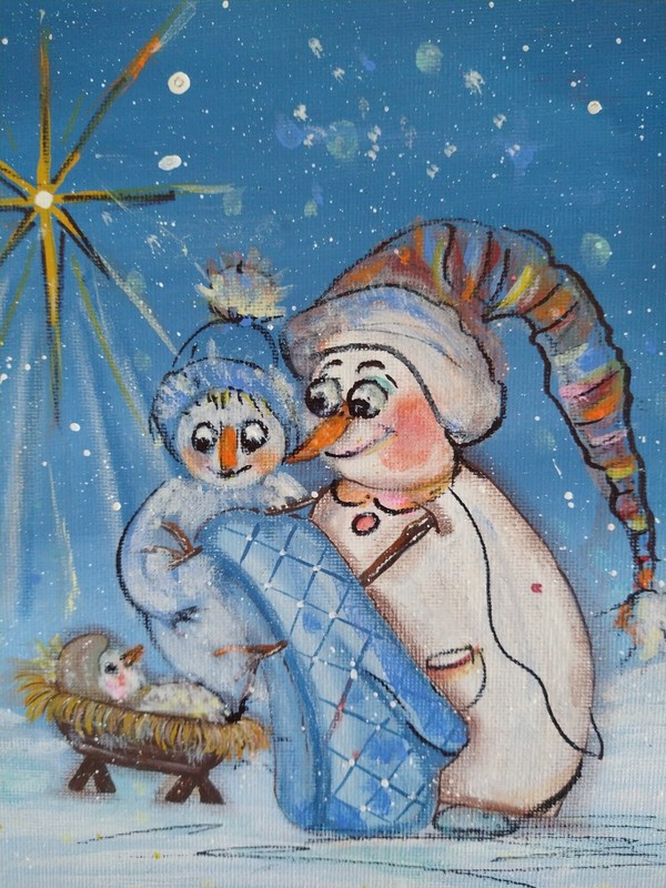 Art Painting Seasonal Holidays Snowman Nativity Original 8″/10″ Acrylic Paint
