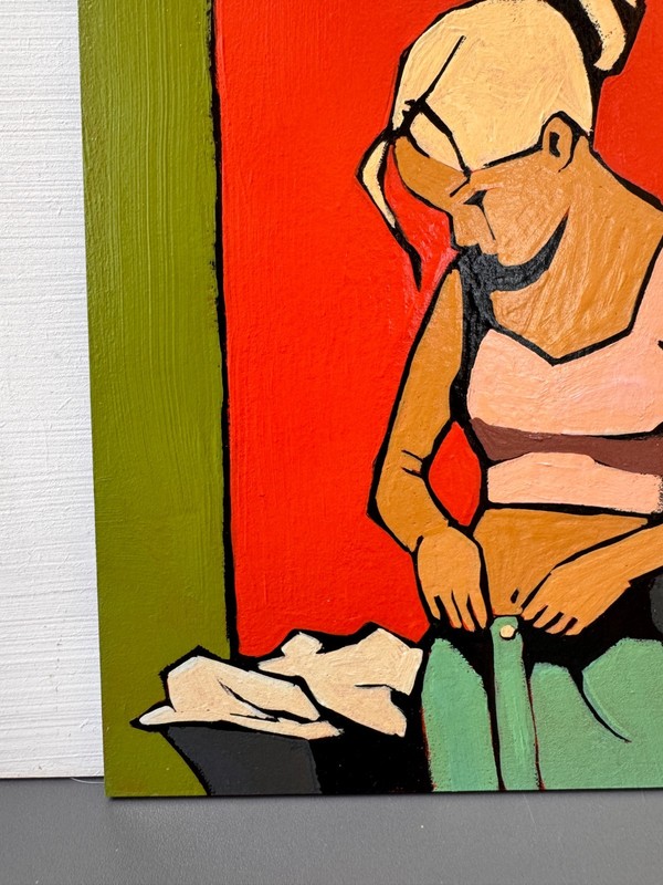 Whimsical Original Modern Painting Acrylic Woman 8x8inches Handmade Artwork Gift gallery