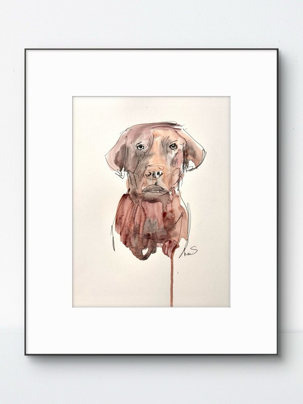Original Abstract MInimalism 9×12 Labrador Dog Handmade Signed Bedroom Decor 20
