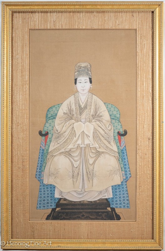 Beautiful Antique or Vintage Chinese Silk Painting Ancestor Portrait of a Woman