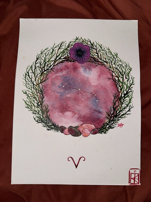 Aries Symbolic Original Watercolor Painting