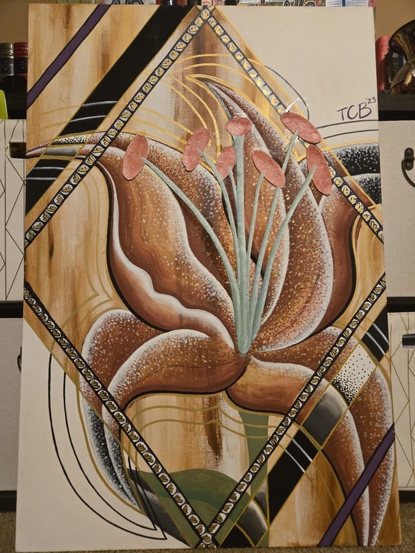 TCB Signed Original 2023 Abstract Floral Large Canvas Painting, Unframed