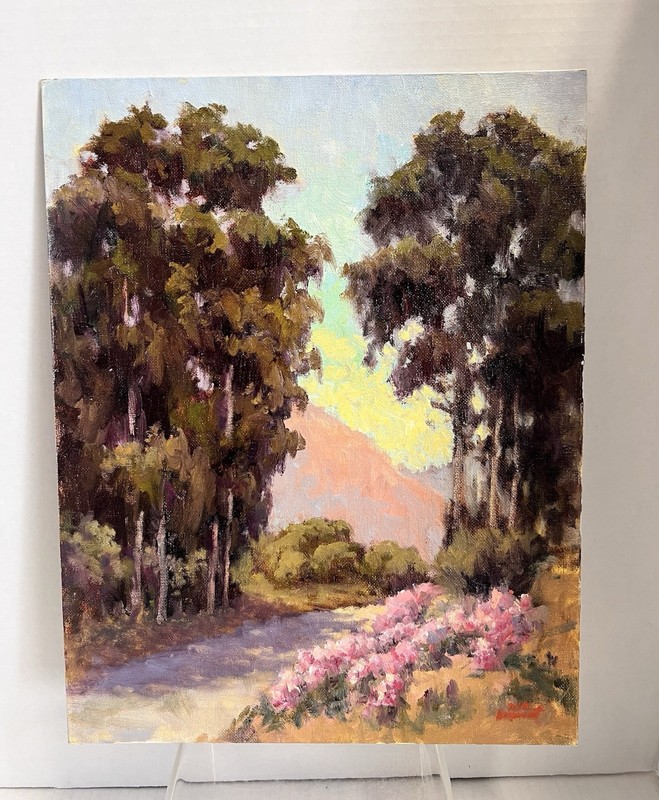 Mark Monsarrat “Pescadero Eucalyptus Drive” Plein Air Oil Painting 2010 14”x11”