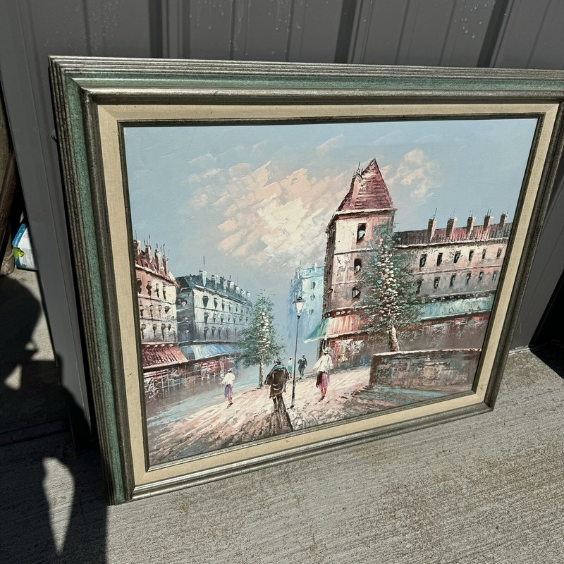 Caroline Burnett (1877-1950) Paris, Oil on Canvas Art, Paris Street Scene Framed