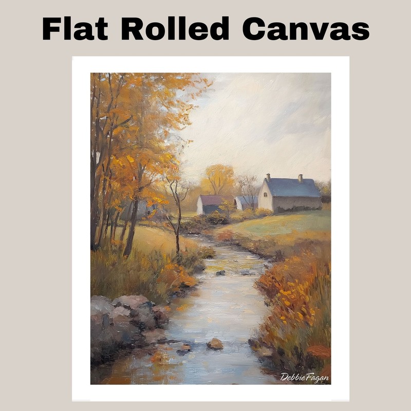 Autumnal Stream Running Thorugh a Village Flat Rolled, Framed or Wrapped Canvas gallery