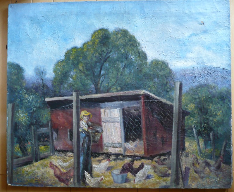 IRVING HOLTZMAN LISTED RUSSIAN NY NEW YORK MODERNIST COLORISM LANDSCAPE FARM OIL