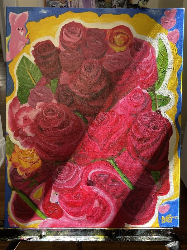 Red Rose Bouquet Large Acrylic Painting On Canvas