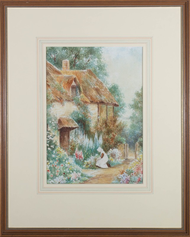 G.K. Mason – Early 20th Century Watercolour, Picking Flowers